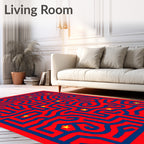 Red Blue Maze With Yellow Stars Rug