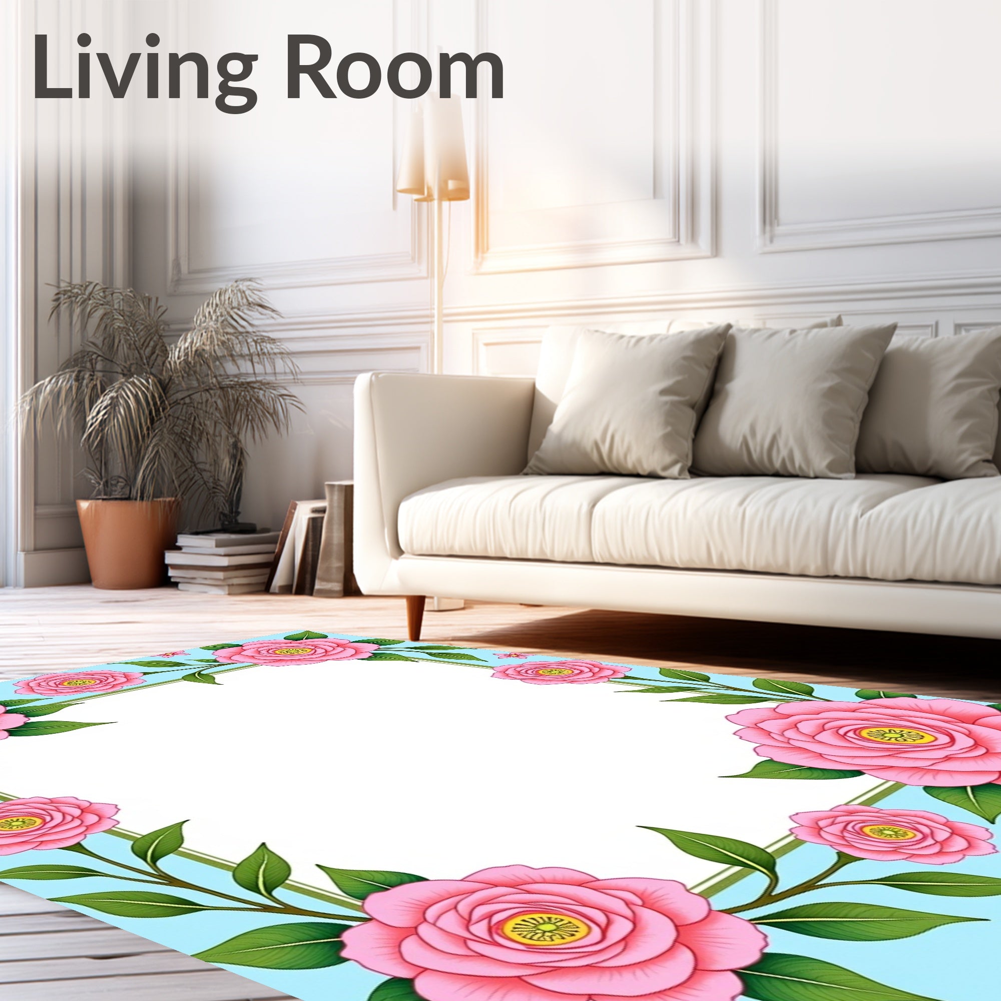 Pink Floral Border Design Rug
