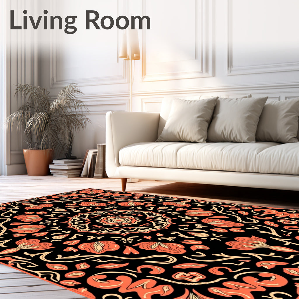 Coral Floral Mandala Pattern Rug