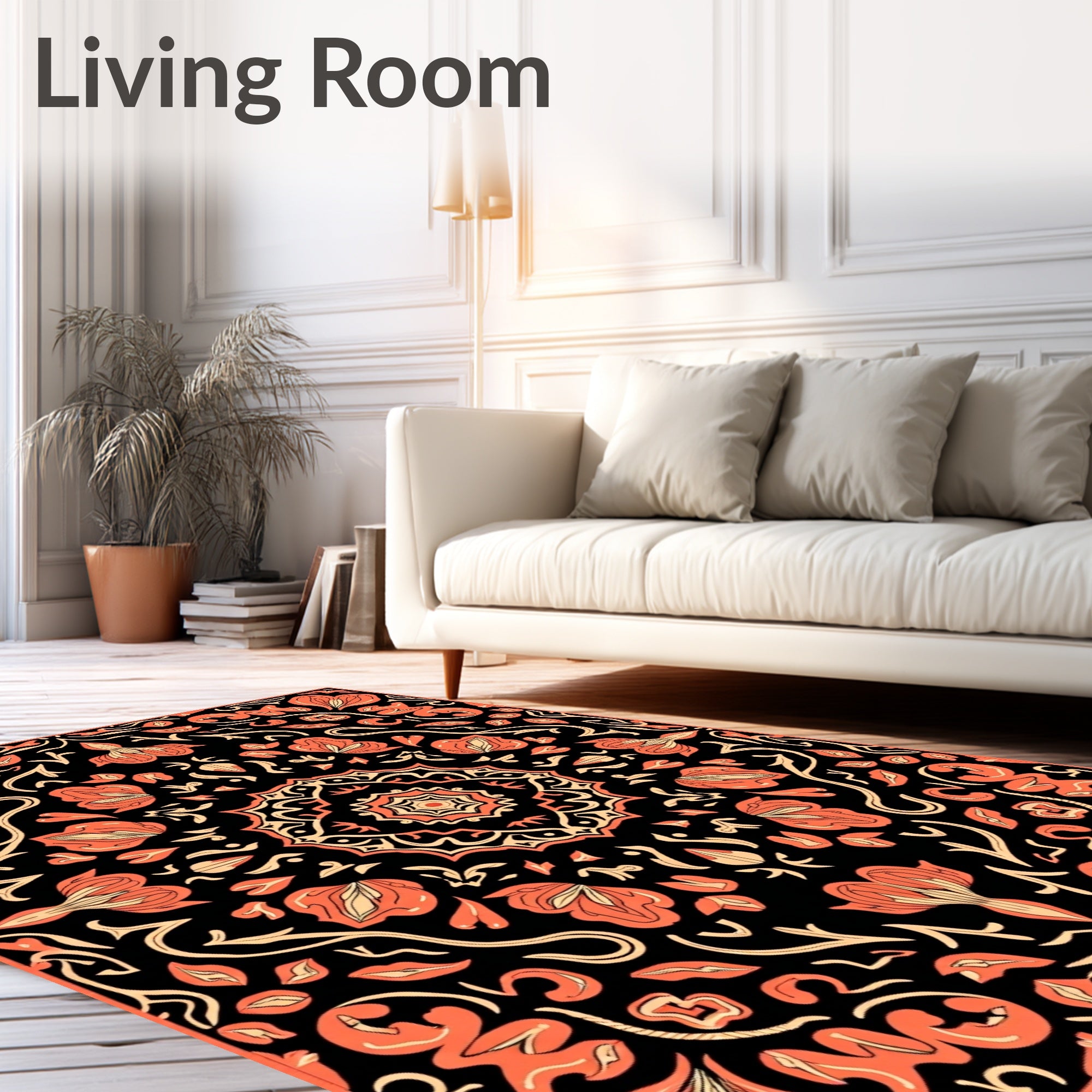 Coral Floral Mandala Pattern Rug