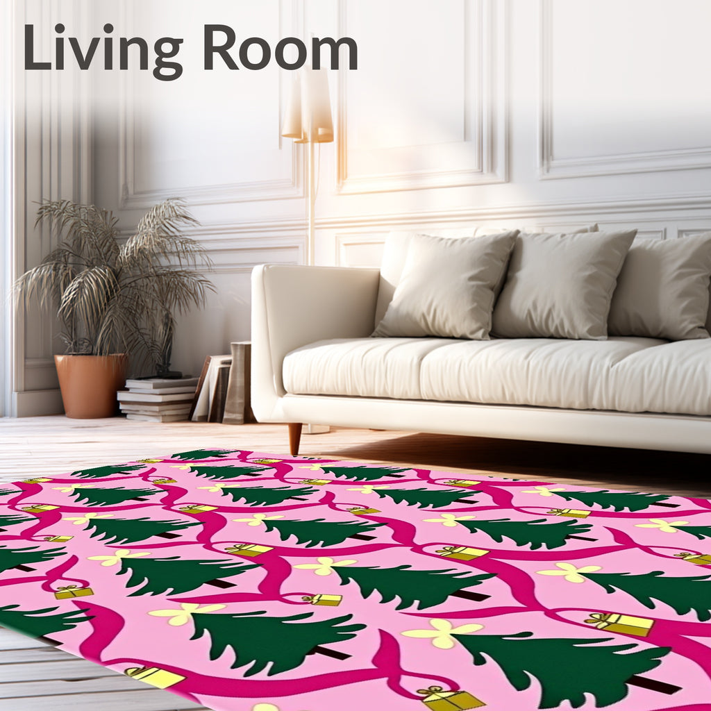 Pink Christmas Tree Gift Garland Rug