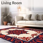 Ornate Red Flower And Swirl Pattern Rug