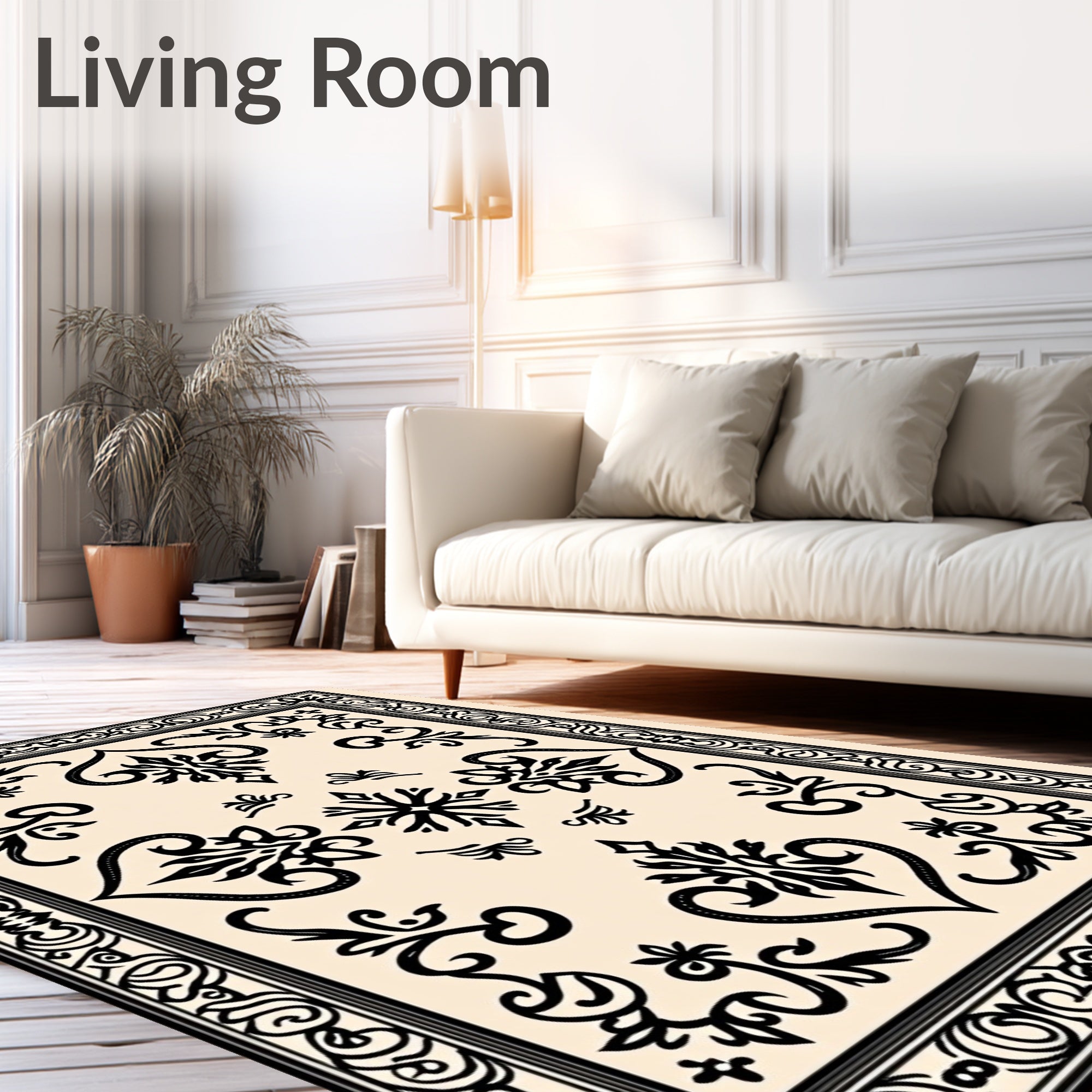 Intricate Black Cream Flourish Mandala Rug