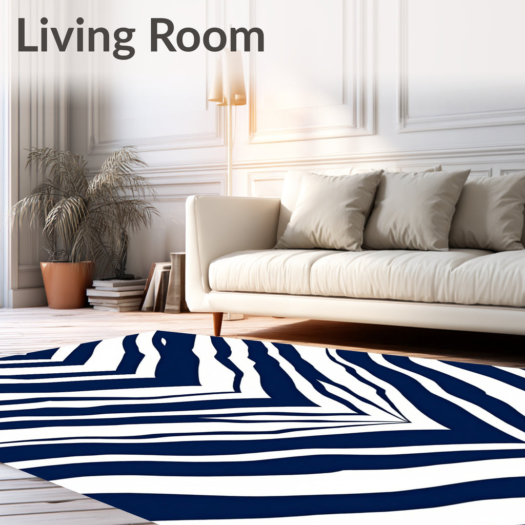 Navy And White Animal Stripe Rug