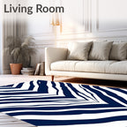 Navy And White Animal Stripe Rug