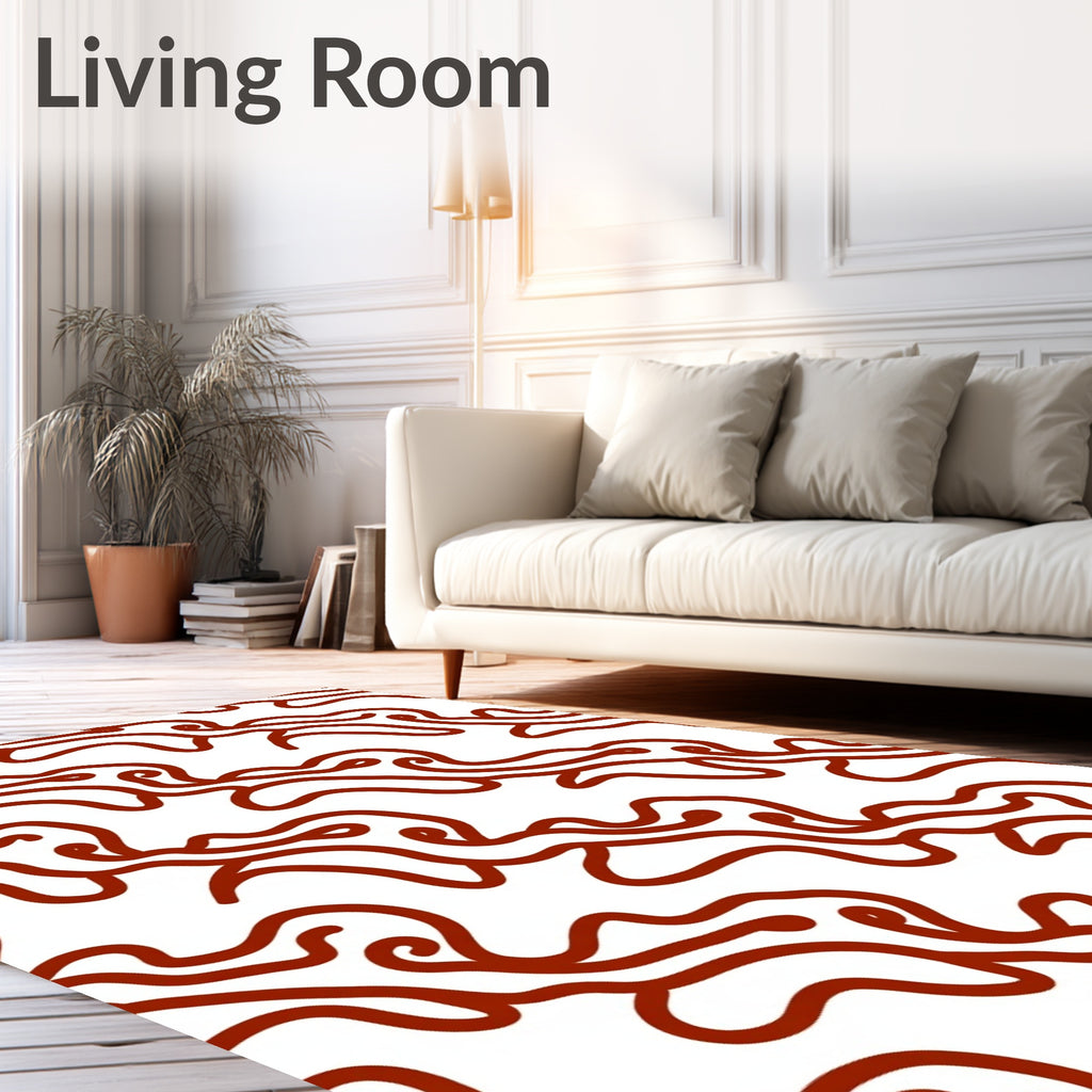Red Abstract Swirl Patterned Rug