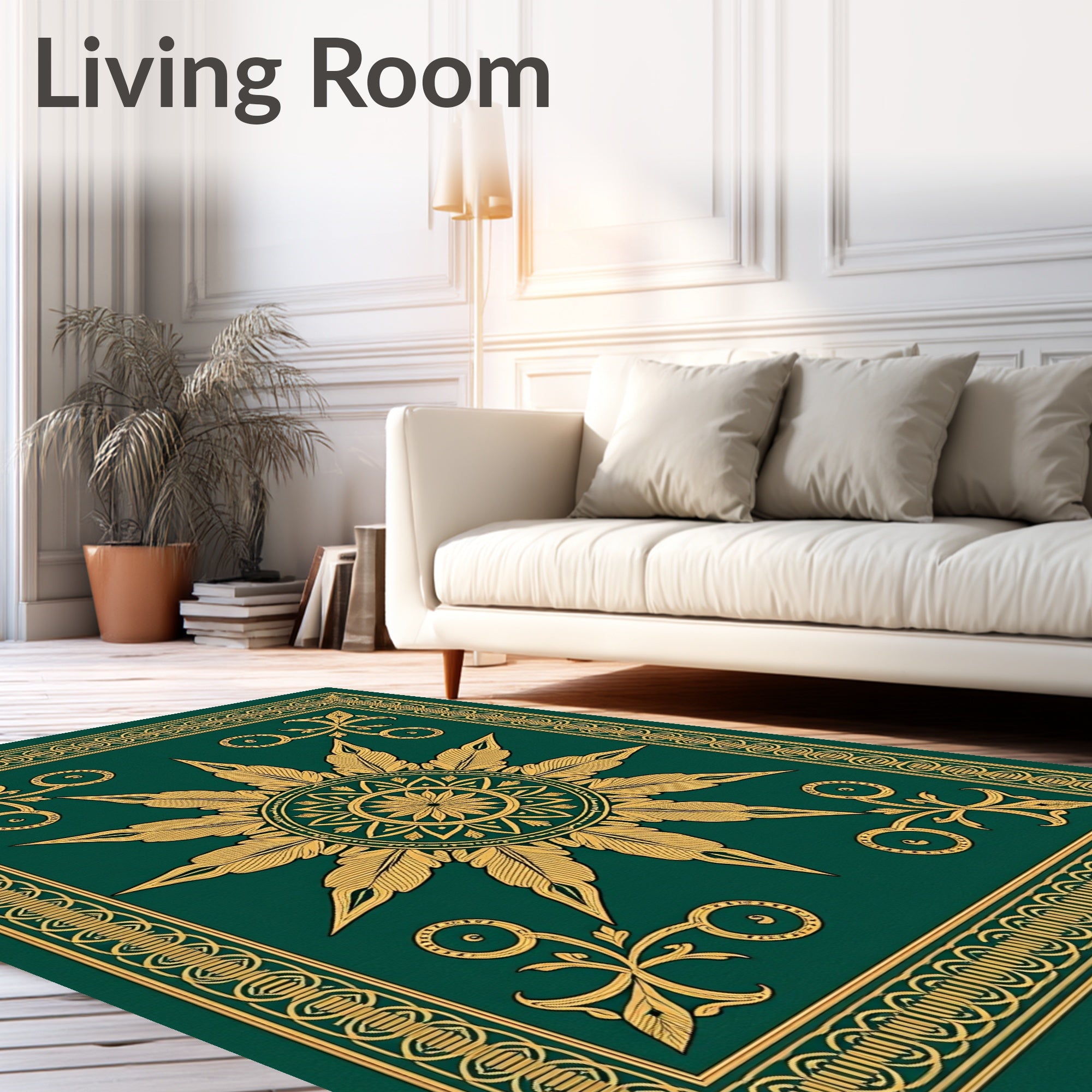 Elegant Gold Floral Sunburst Design Rug