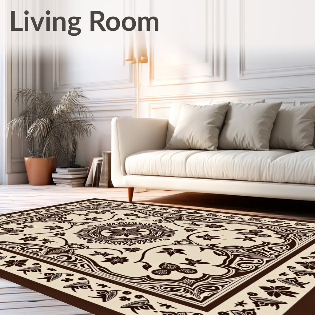 Ornate Floral Medallion Border Design Rug