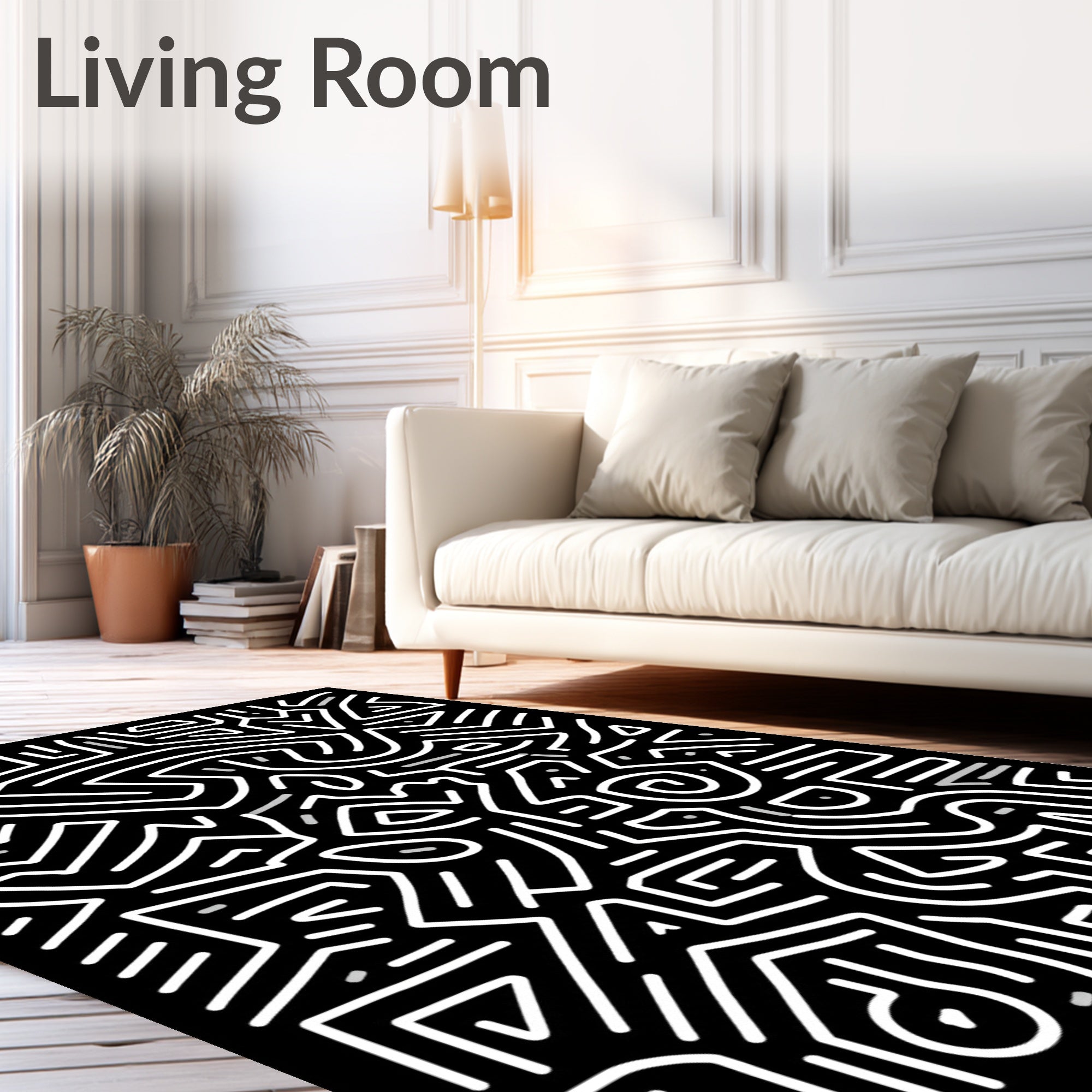 Abstract Maze Black White Design Rug
