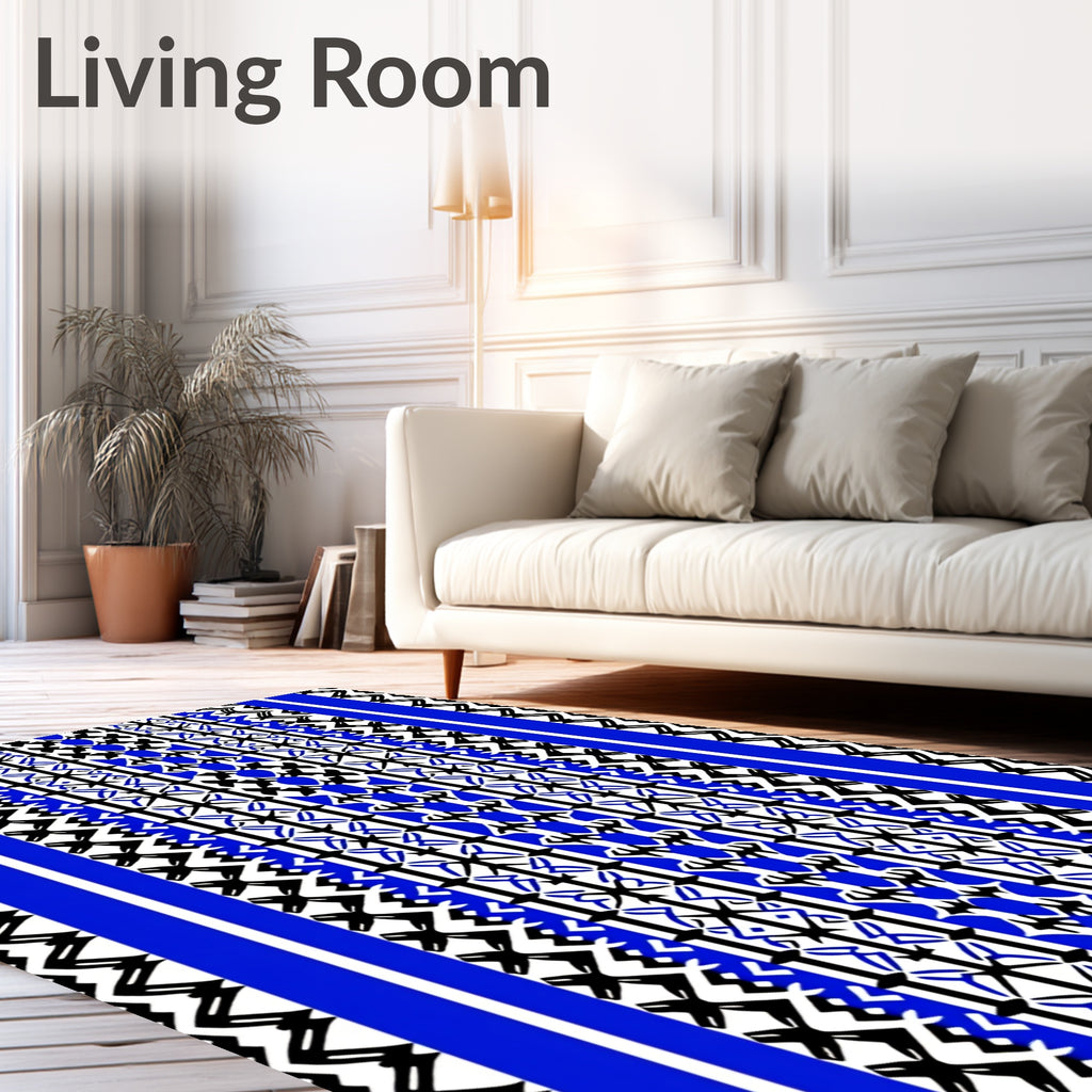 Bold Blue Geometric Tribal Pattern Rug
