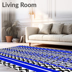 Bold Blue Geometric Tribal Pattern Rug