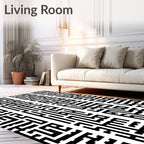 Abstract Black White Maze Pattern Rug