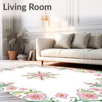 Floral Vines With Pink Blossoms Design Rug