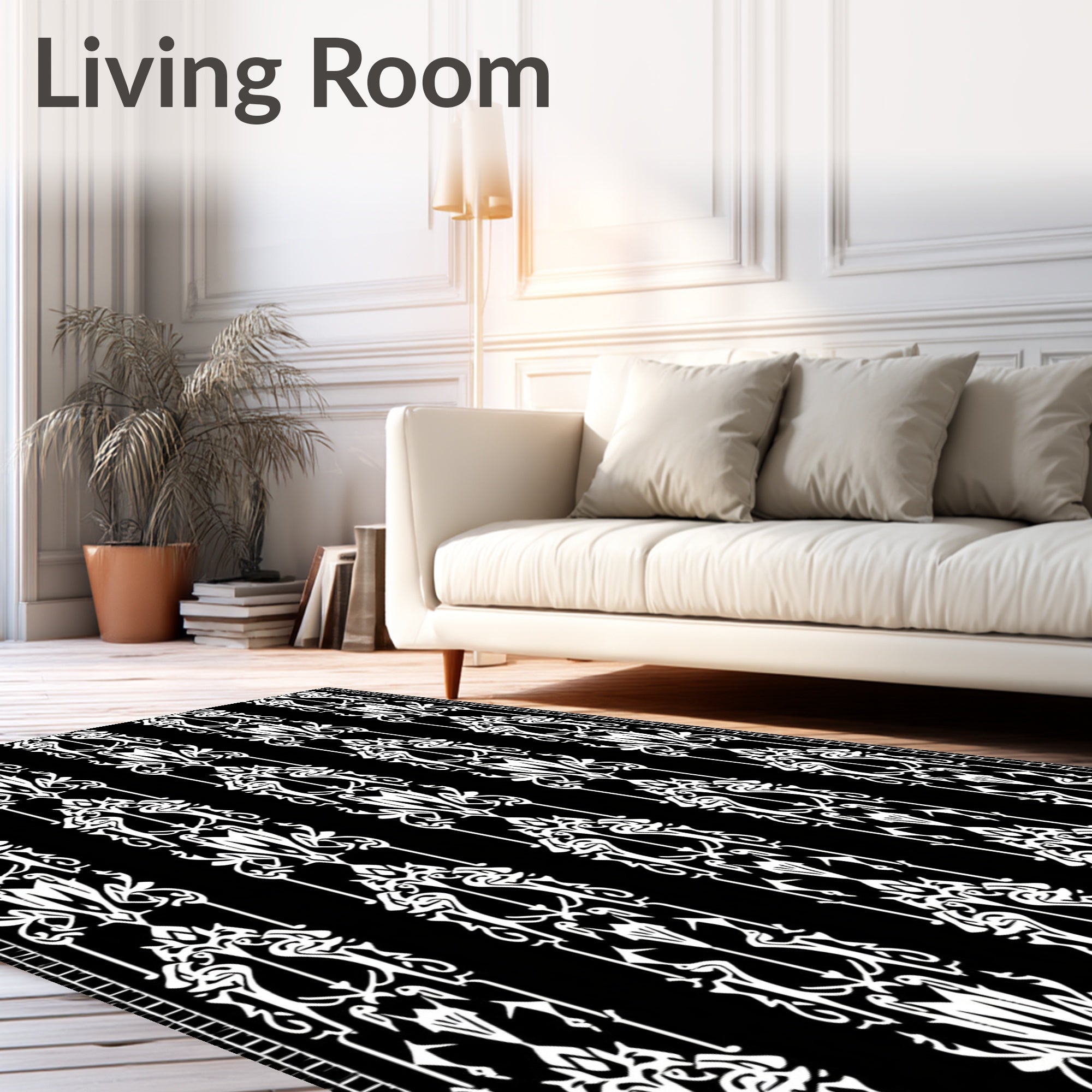 Art Nouveau Black White Floral Ornament Rug