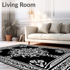 Ornate Black White Floral Mandala Rug