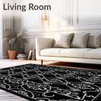 Ornate Black Gray Floral Pattern Rug