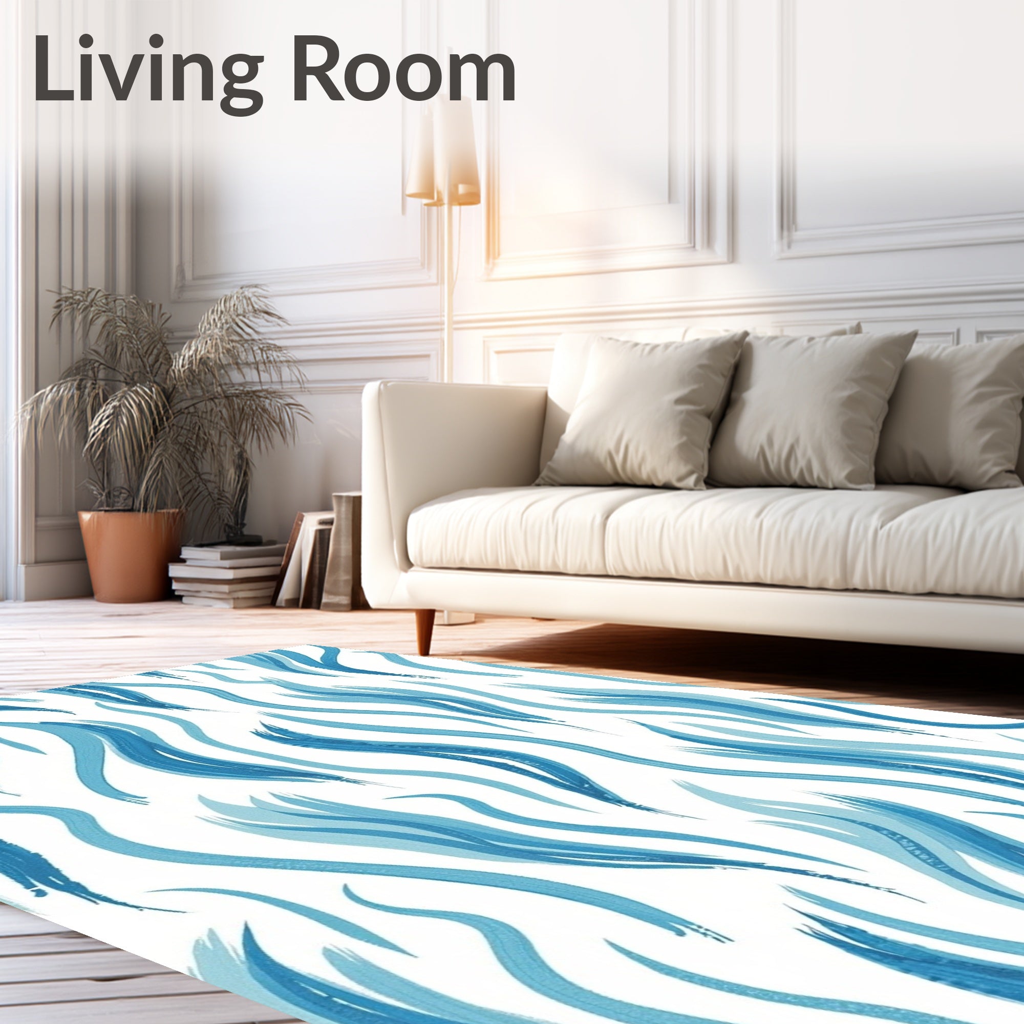 Abstract Blue Wavy Brushstrokes Pattern Rug