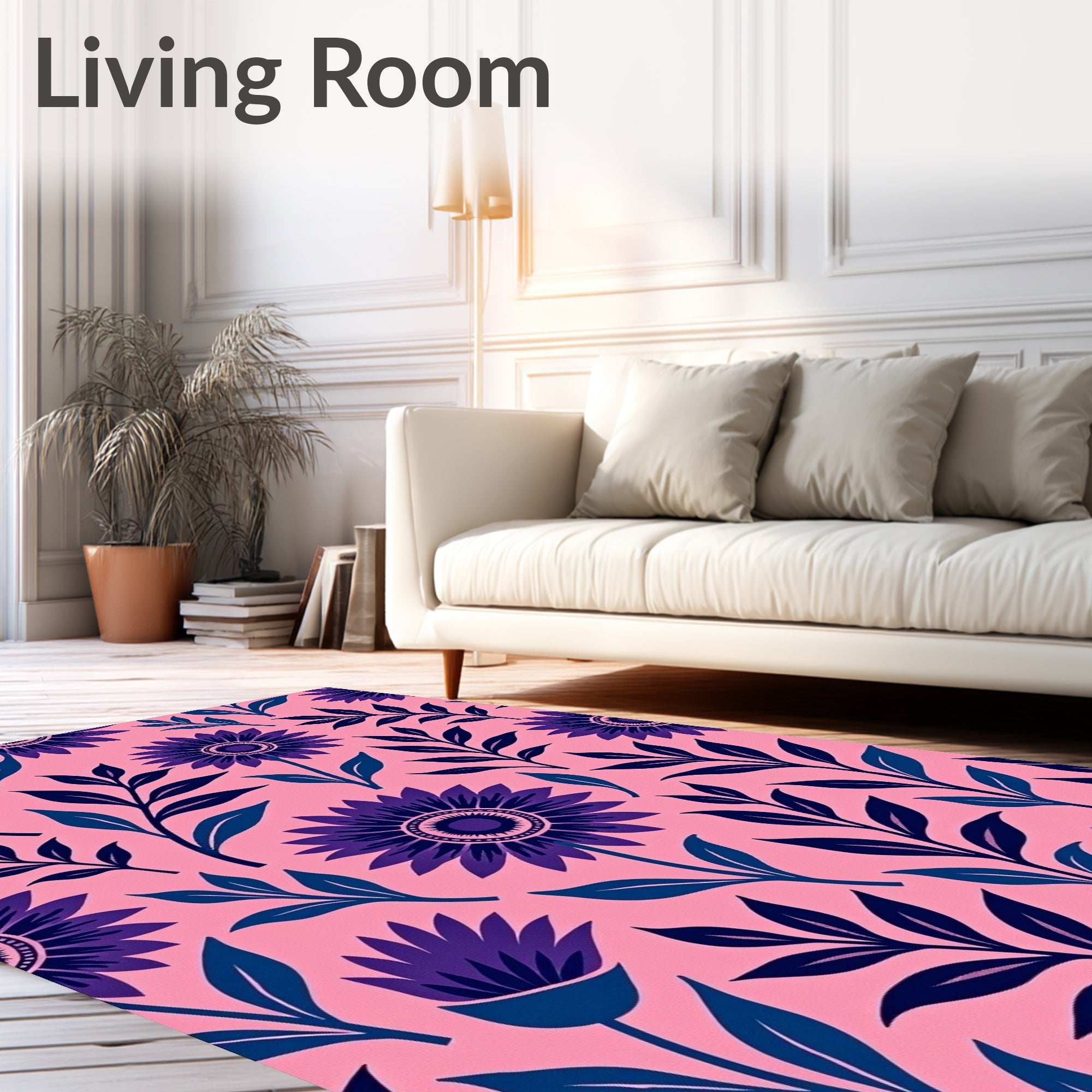 Bold Floral Abstract Pink Indigo Rug