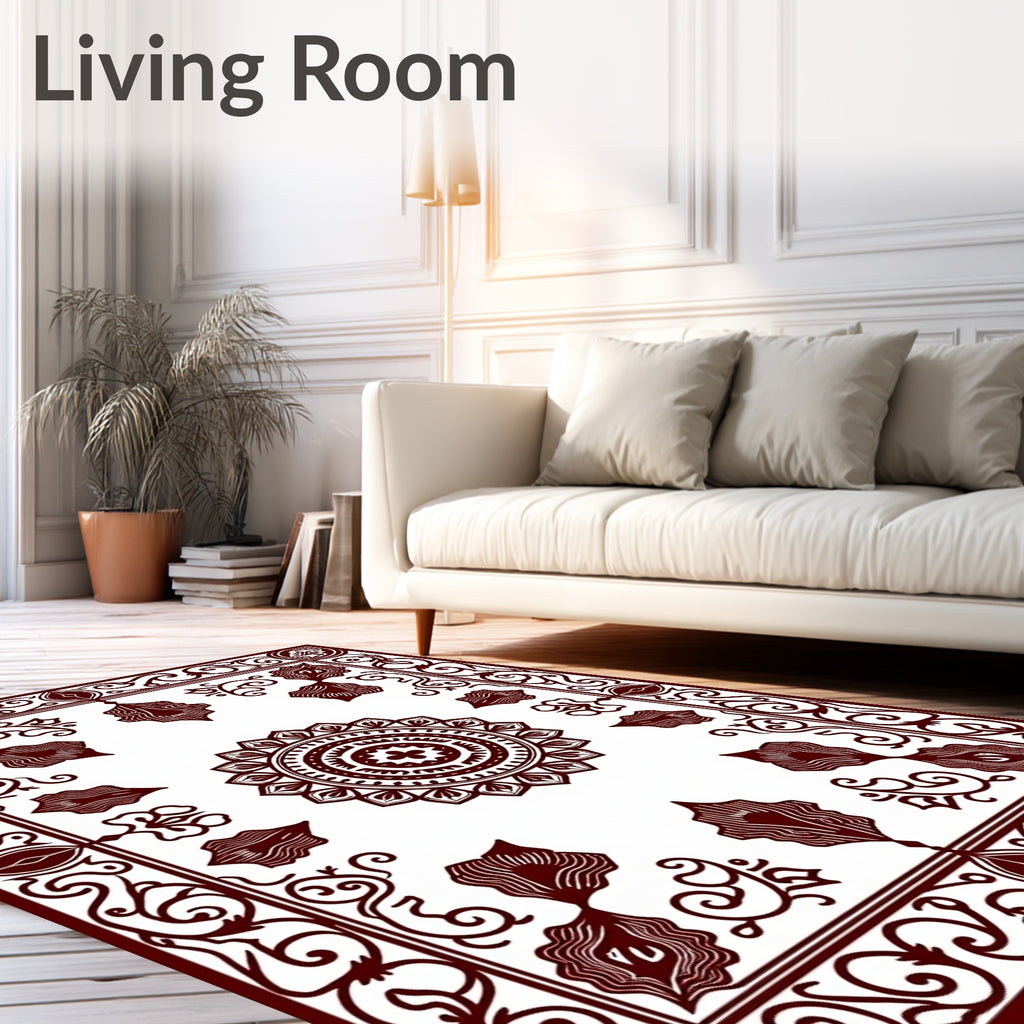 Elegant Maroon Floral Mandala Design Rug