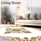 Ornate Golden Scrollwork Floral Design Rug