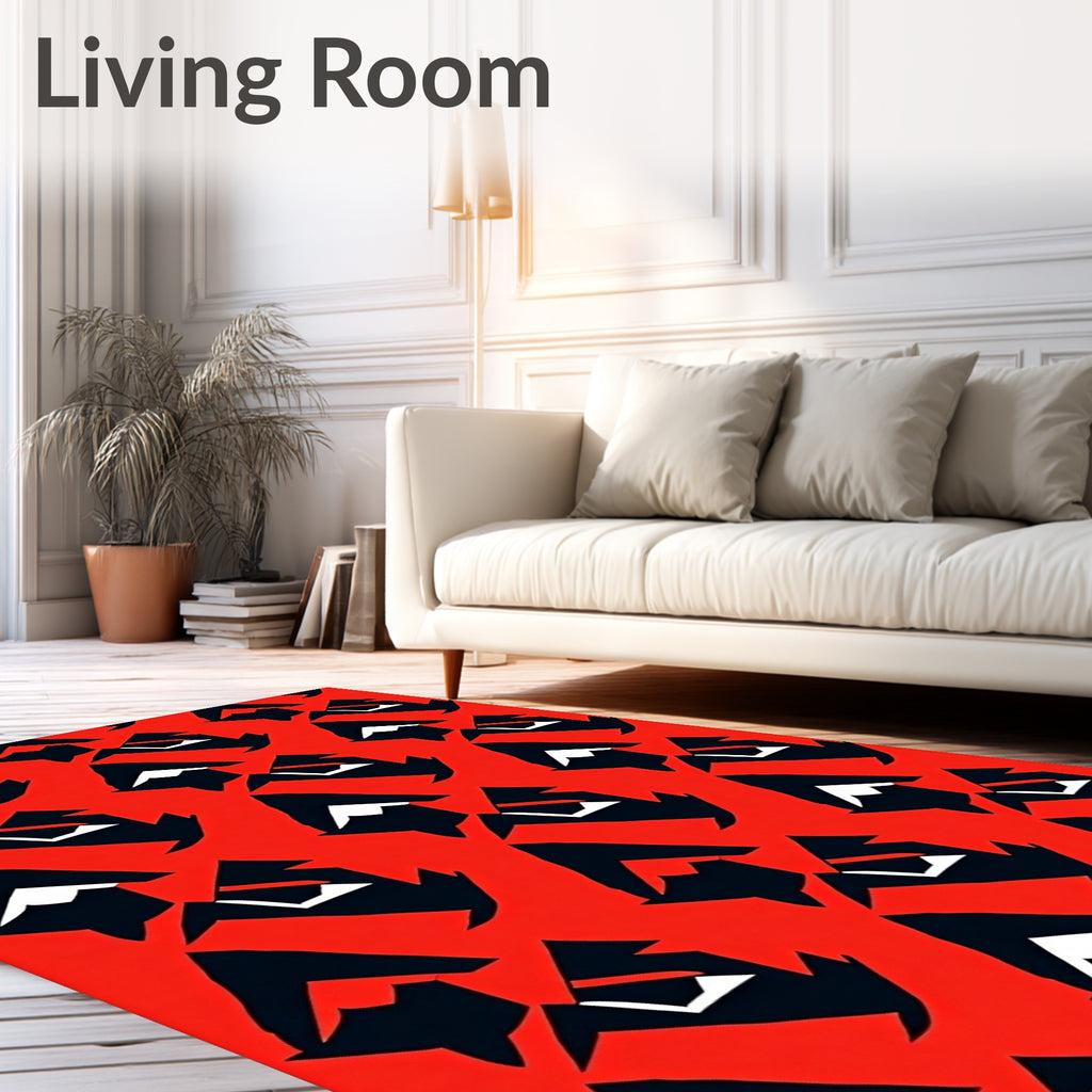 Bold Red Black Geometric Abstract Rug