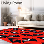 Bold Red Black Geometric Abstract Rug