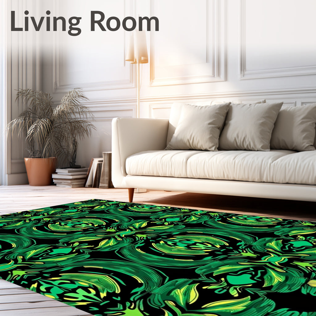 Lush Green Exotic Floral Pattern Rug