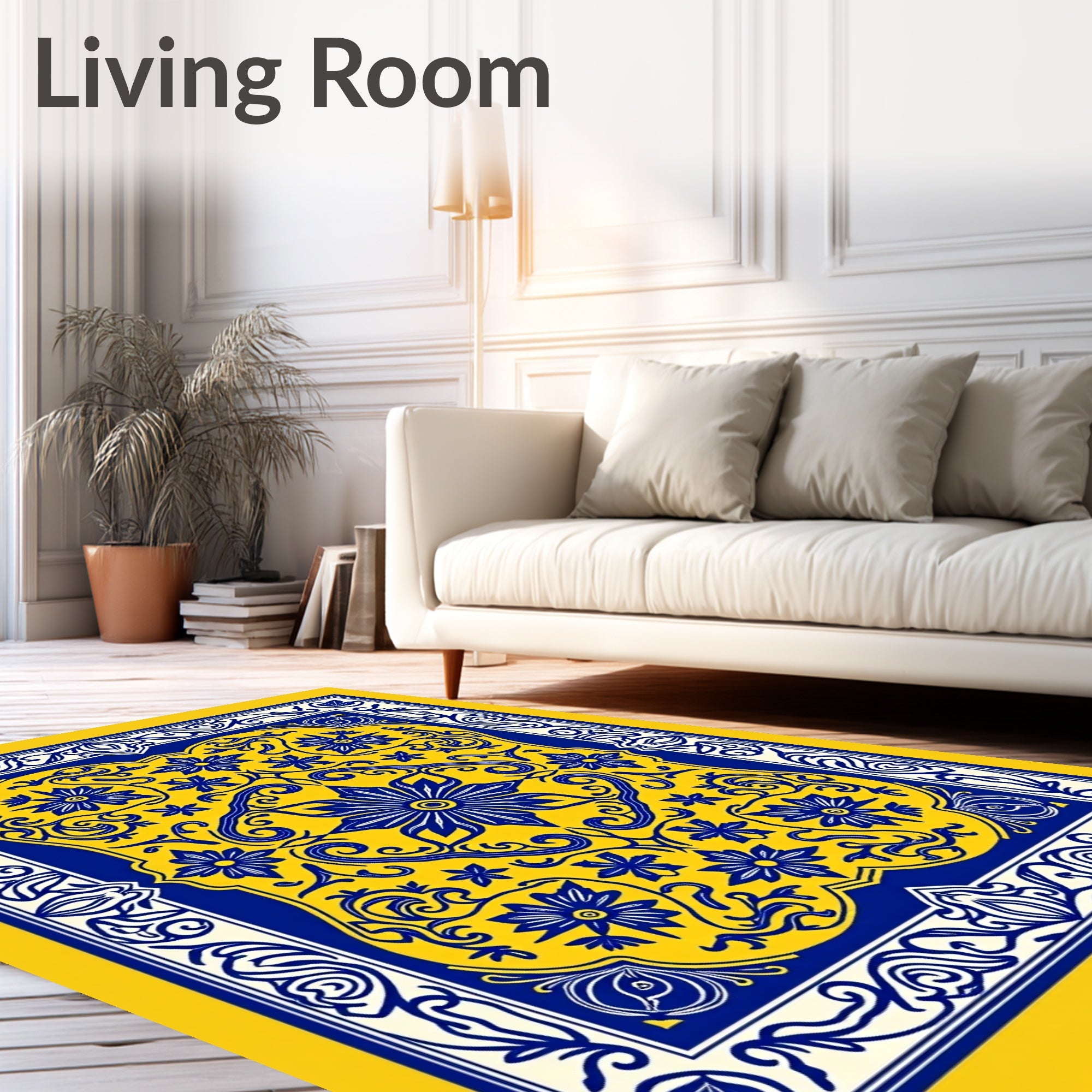 Royal Blue Yellow Floral Medallion Rug