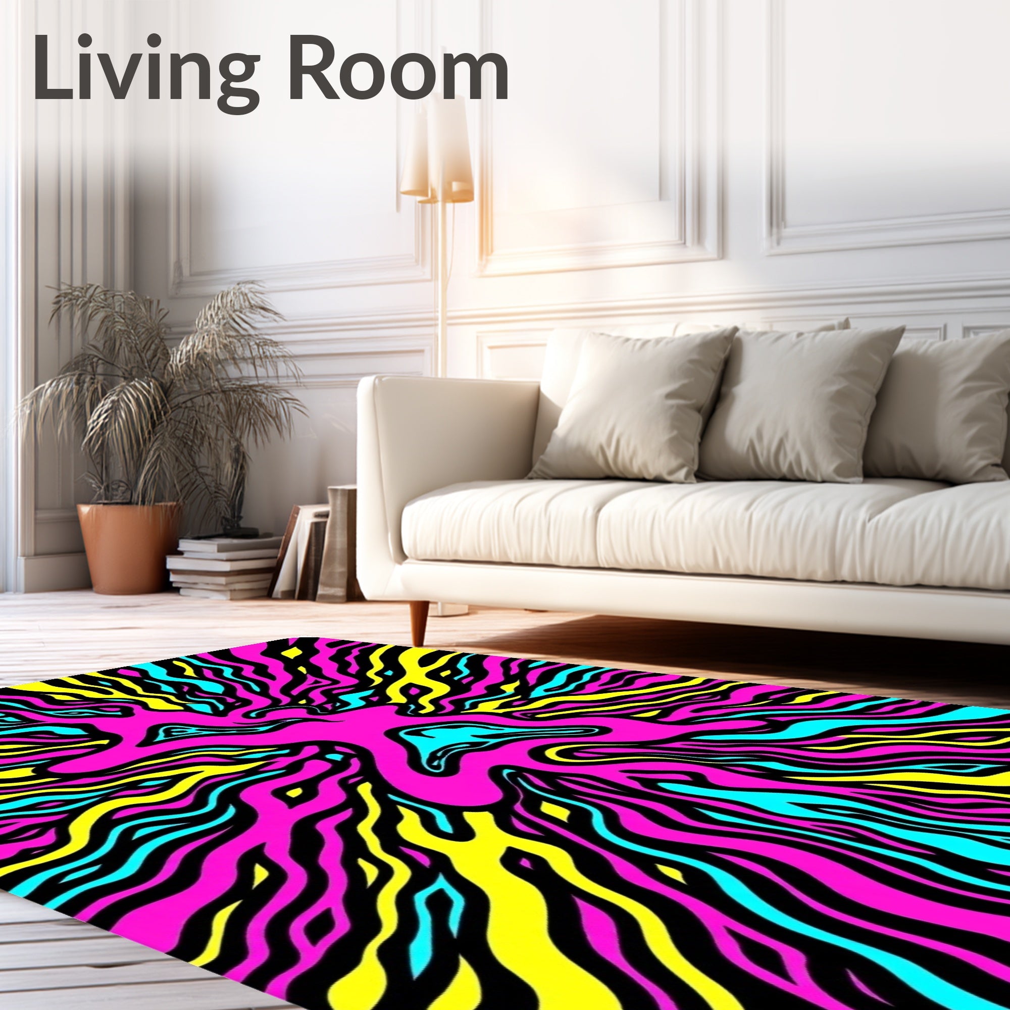 Vibrant Pink Cyan Yellow Swirl Pattern Rug