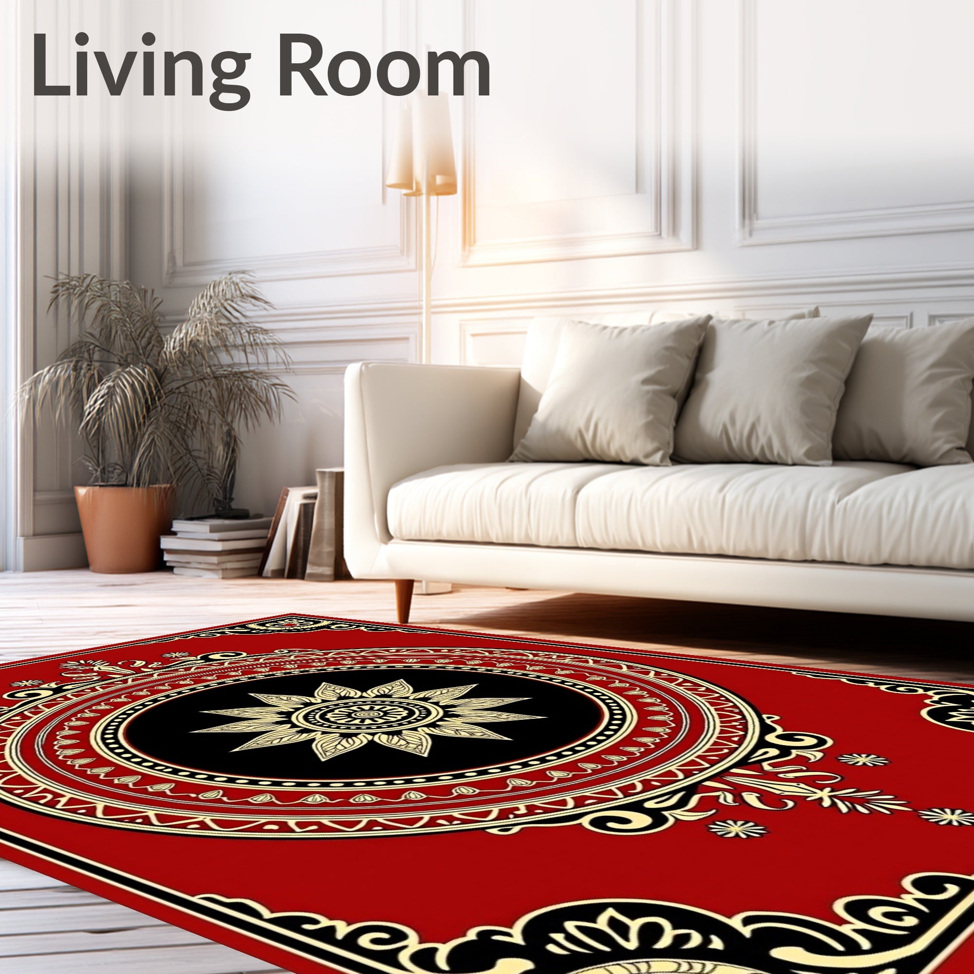 Ornate Red Floral Mandala Pattern Rug