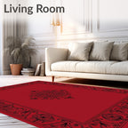 Elaborate Black Border Red Center Design Rug
