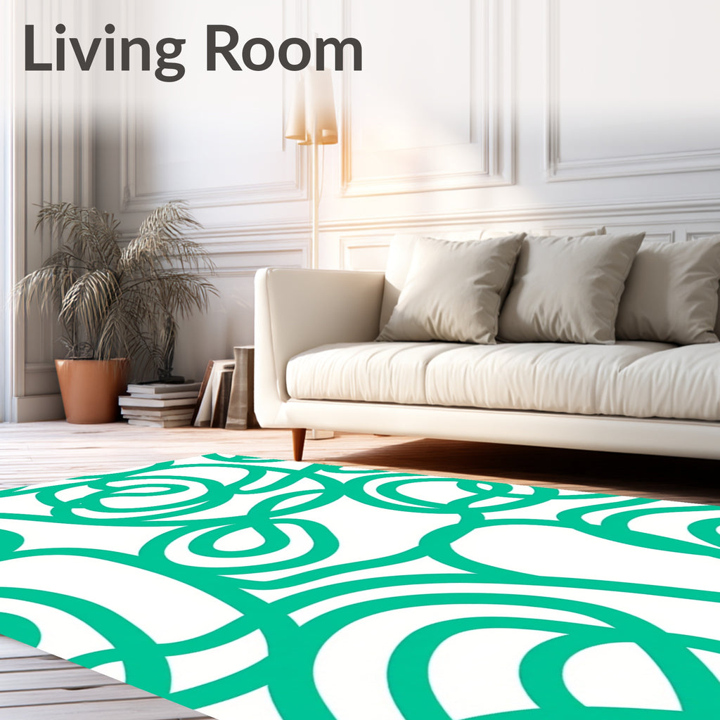 Abstract Teal Swirls Pattern Rug