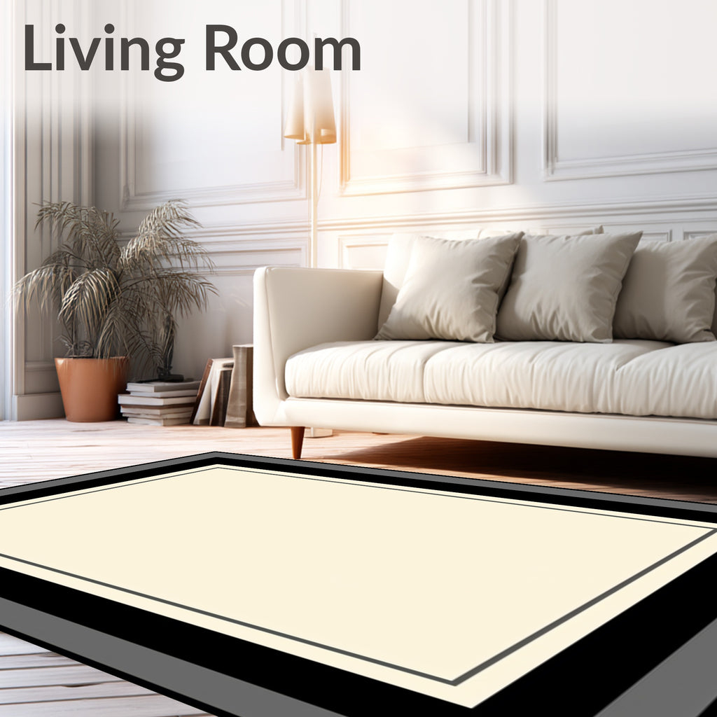 Minimalist Cream Black 3-Stripe Border Rug