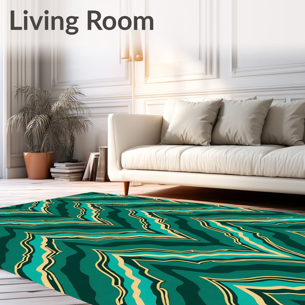 Emerald And Gold Chevron Pattern Rug