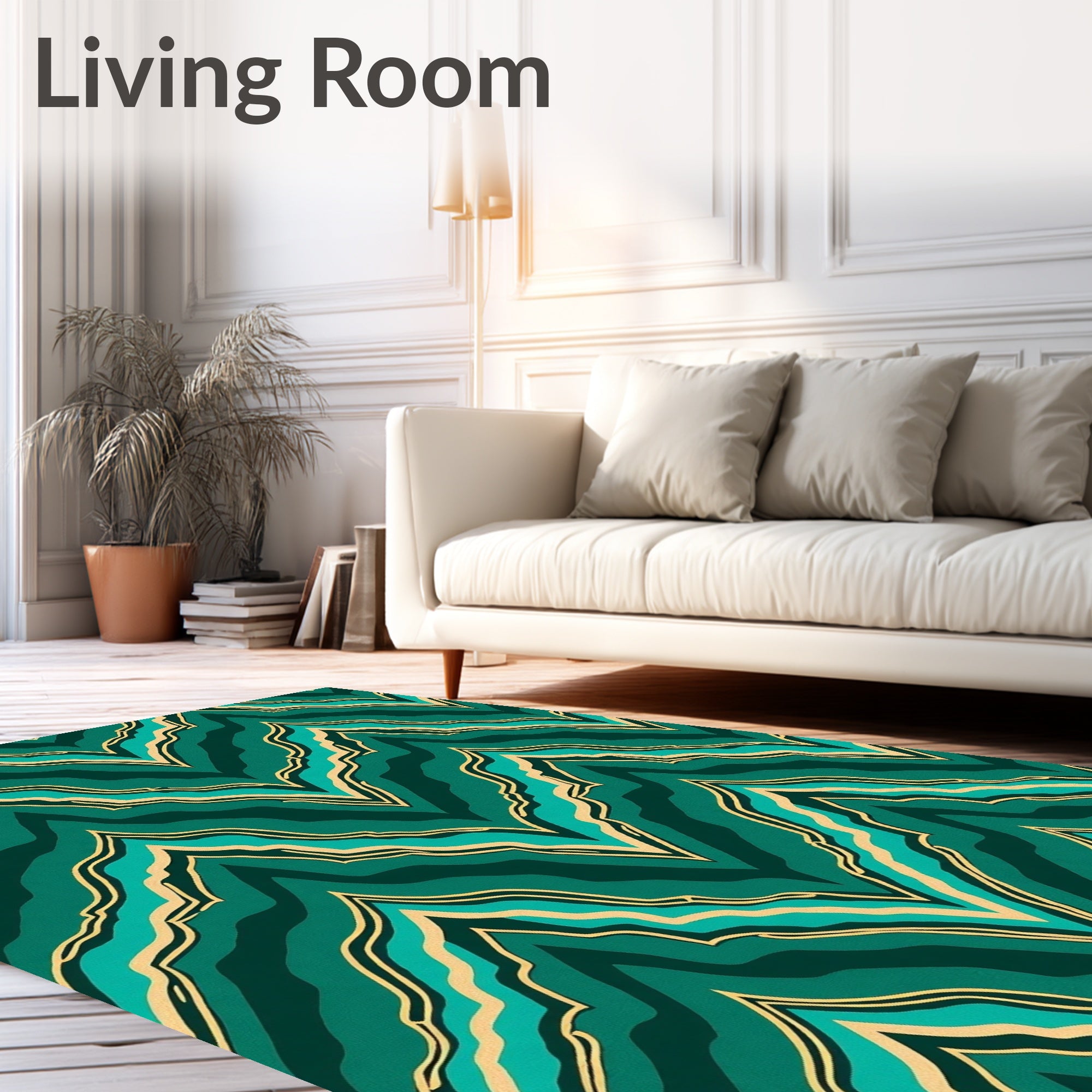 Emerald And Gold Chevron Pattern Rug
