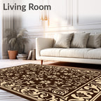 Ornate Floral Garden Cream Brown Rug