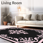 Elegant Pink Floral Border Design Rug