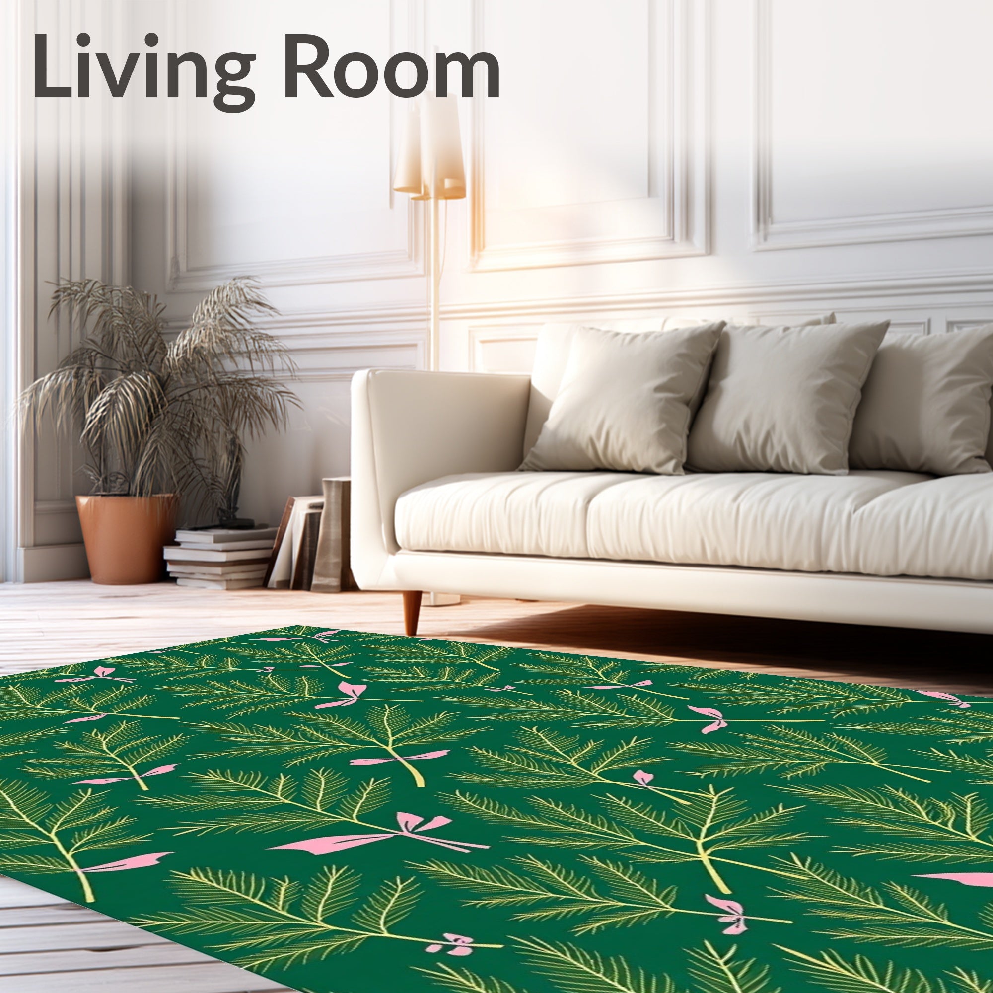 Green Pine Frond Pink Accent Rug
