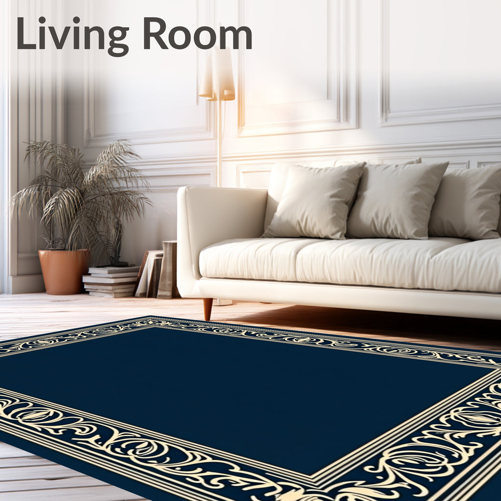 Elegant Cream Floral Vine Border Design Rug