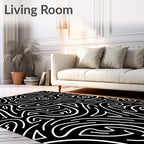 Organic Swirls Black White Abstract Rug