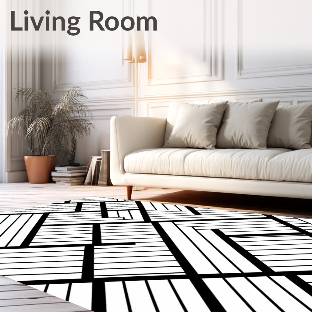 Abstract Black White Geometric Pattern Rug
