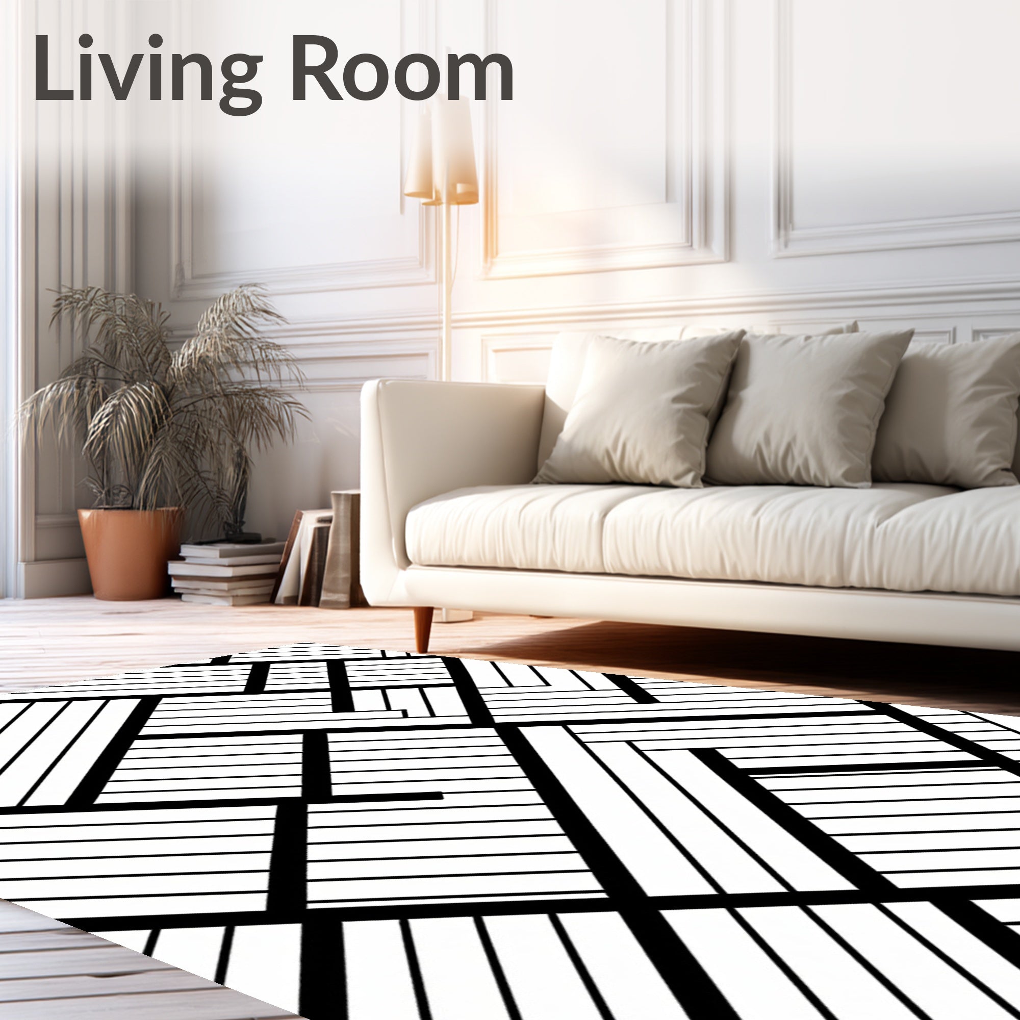 Abstract Black White Geometric Pattern Rug