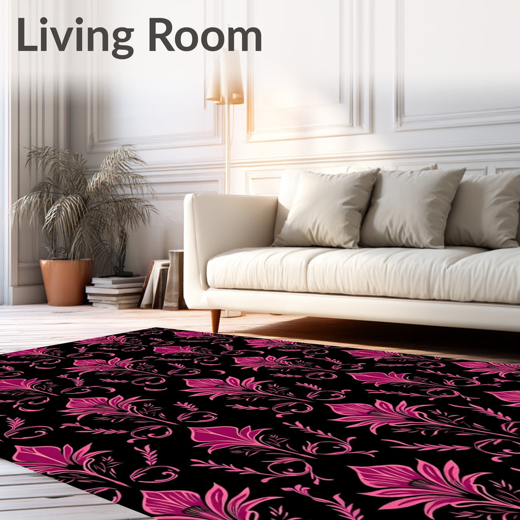 Ornate Magenta Floral Damask Pattern Rug
