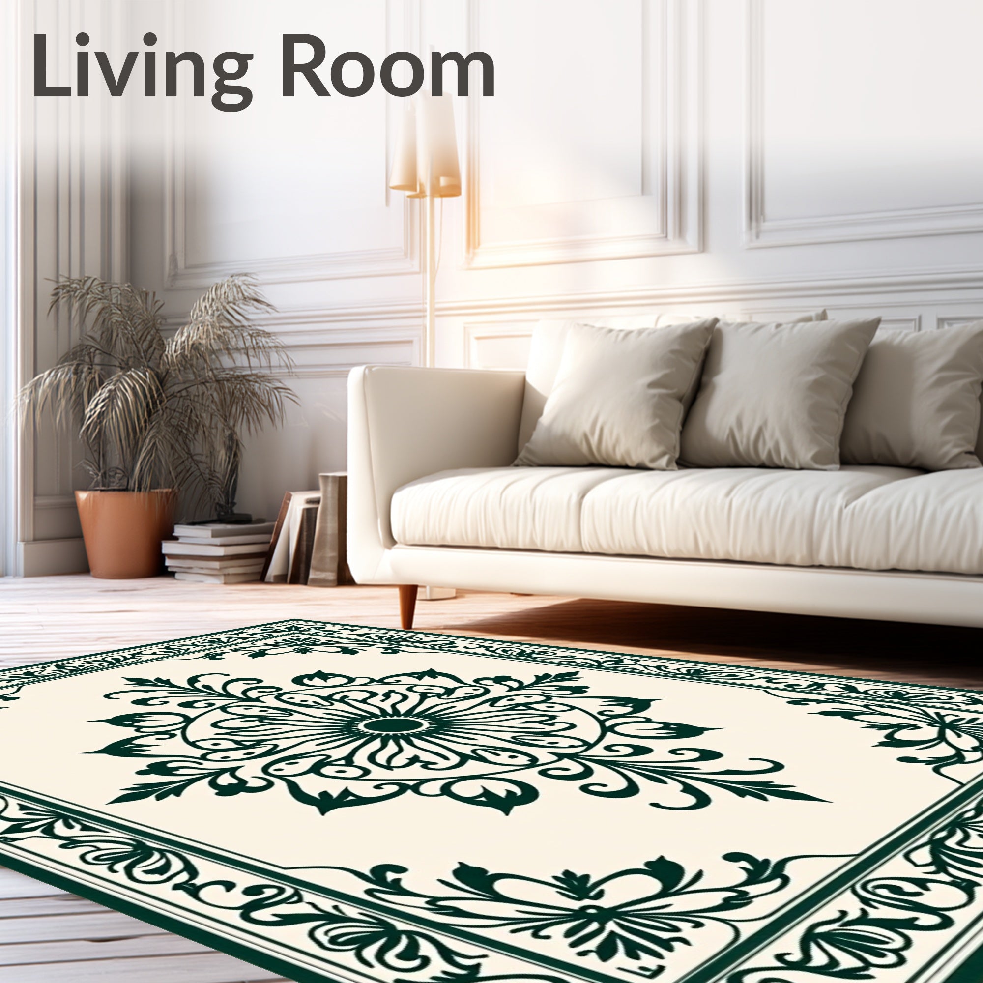 Elaborate Floral Medallion Border Design Rug