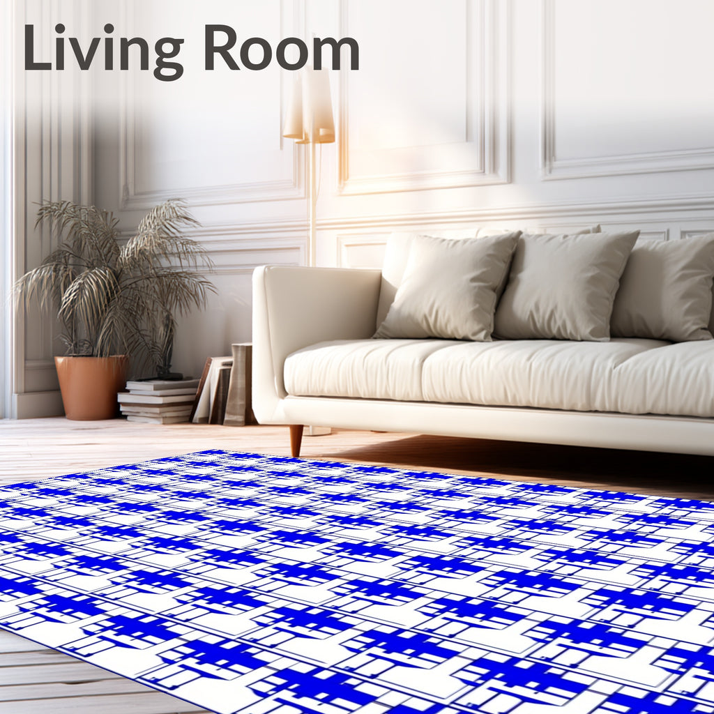 Bold Blue Abstract Geometric Pattern Rug