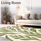 Olive Leafy Branch Pattern Design Rug