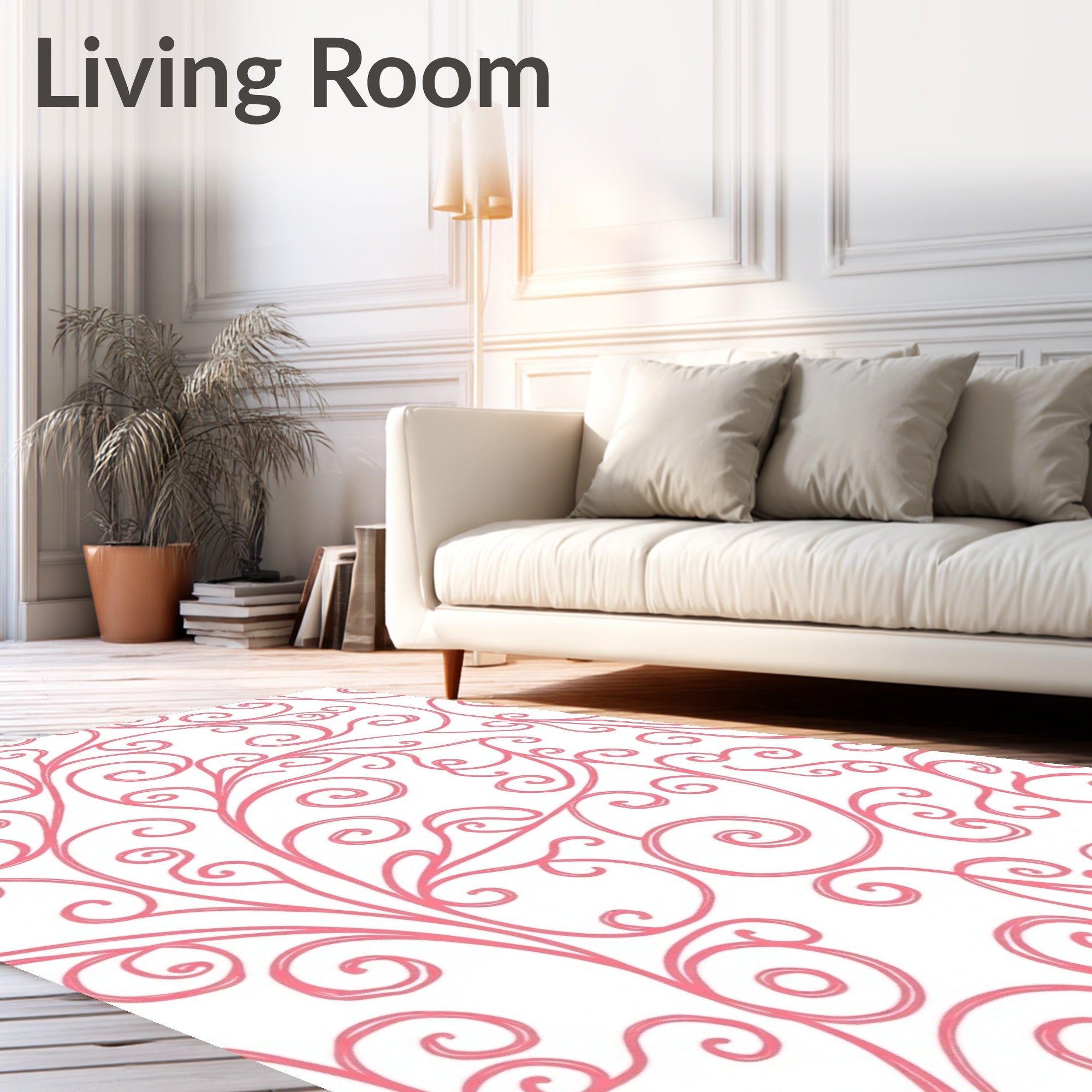 Pink Swirl Floral Pattern Rug