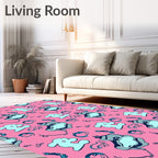 Whimsical Blue Grey Character Pattern Rug
