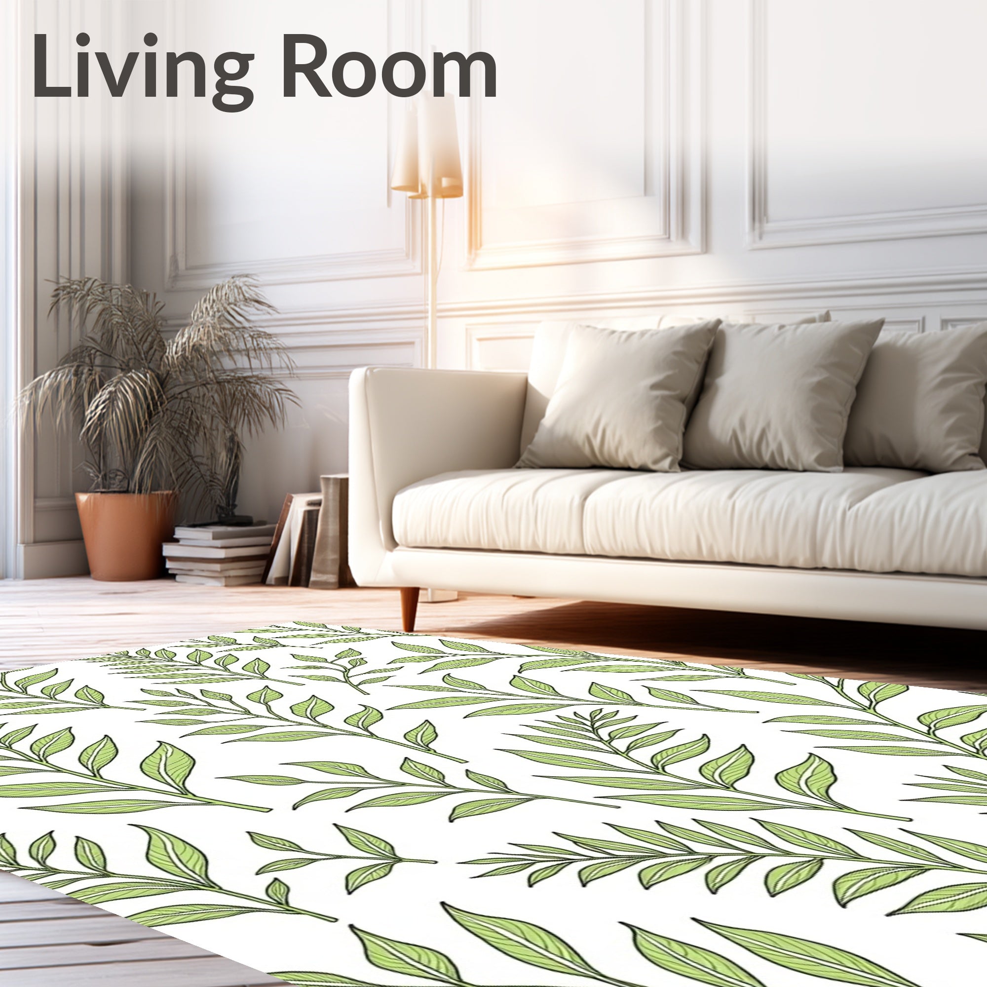 Green Leafy Branch Pattern Design Rug
