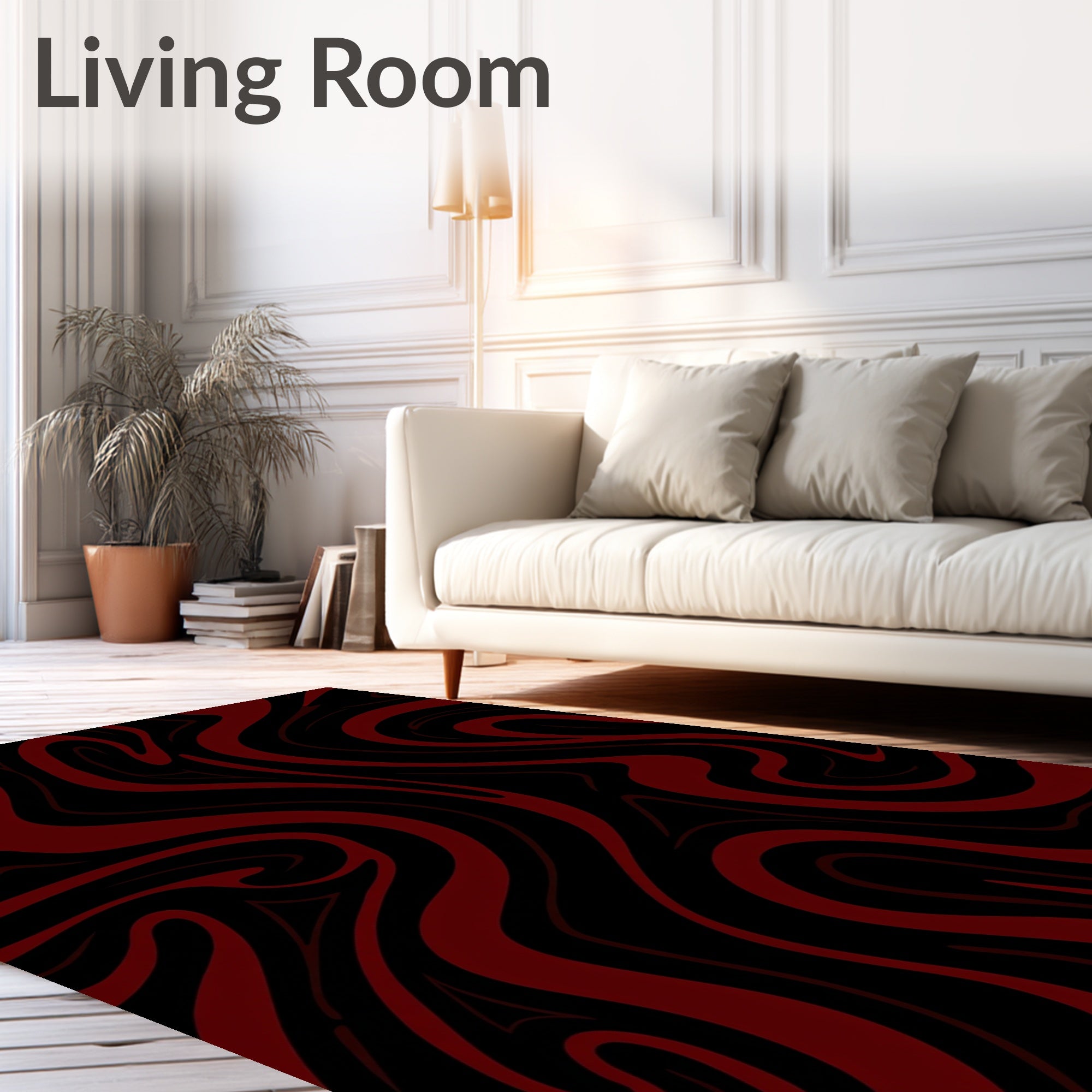 Dramatic Red Swirl Pattern Rug